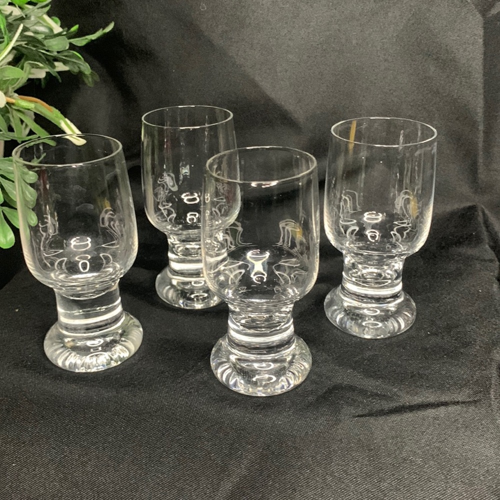Set of 4 crystal 3 1/4” pedestal shot glasses